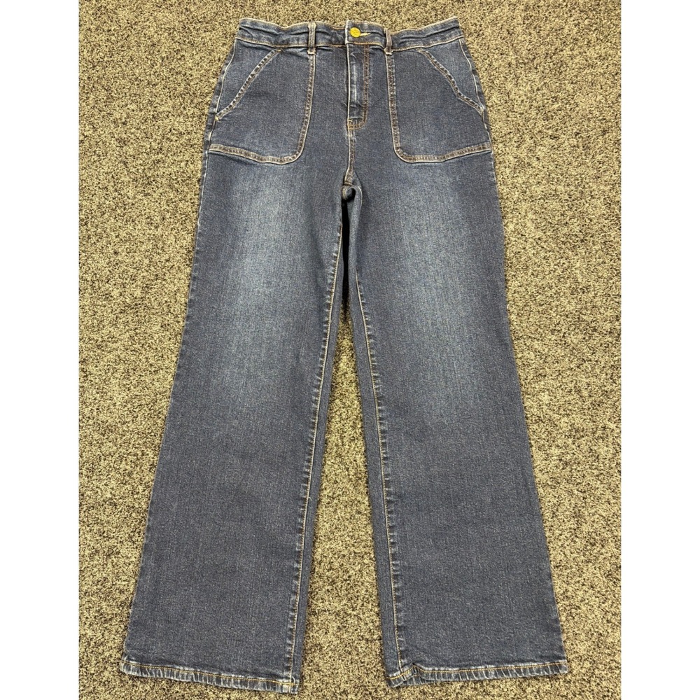 Draper James Jeans Womens 12 Blue Wide Leg High Rise Patch Pocket Denim Trousers